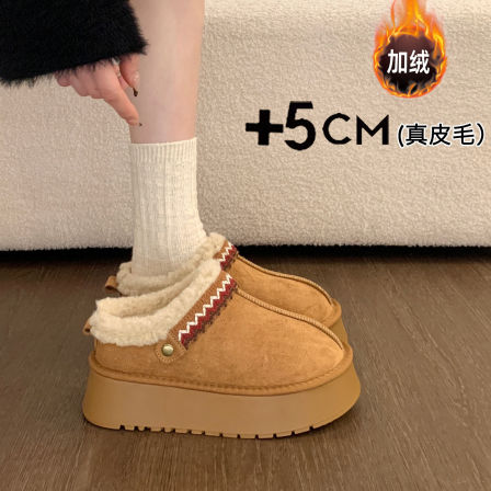 厚底增高加绒勃肯鞋雪地靴半拖毛毛棉拖鞋女冬外穿2025新款棉鞋子