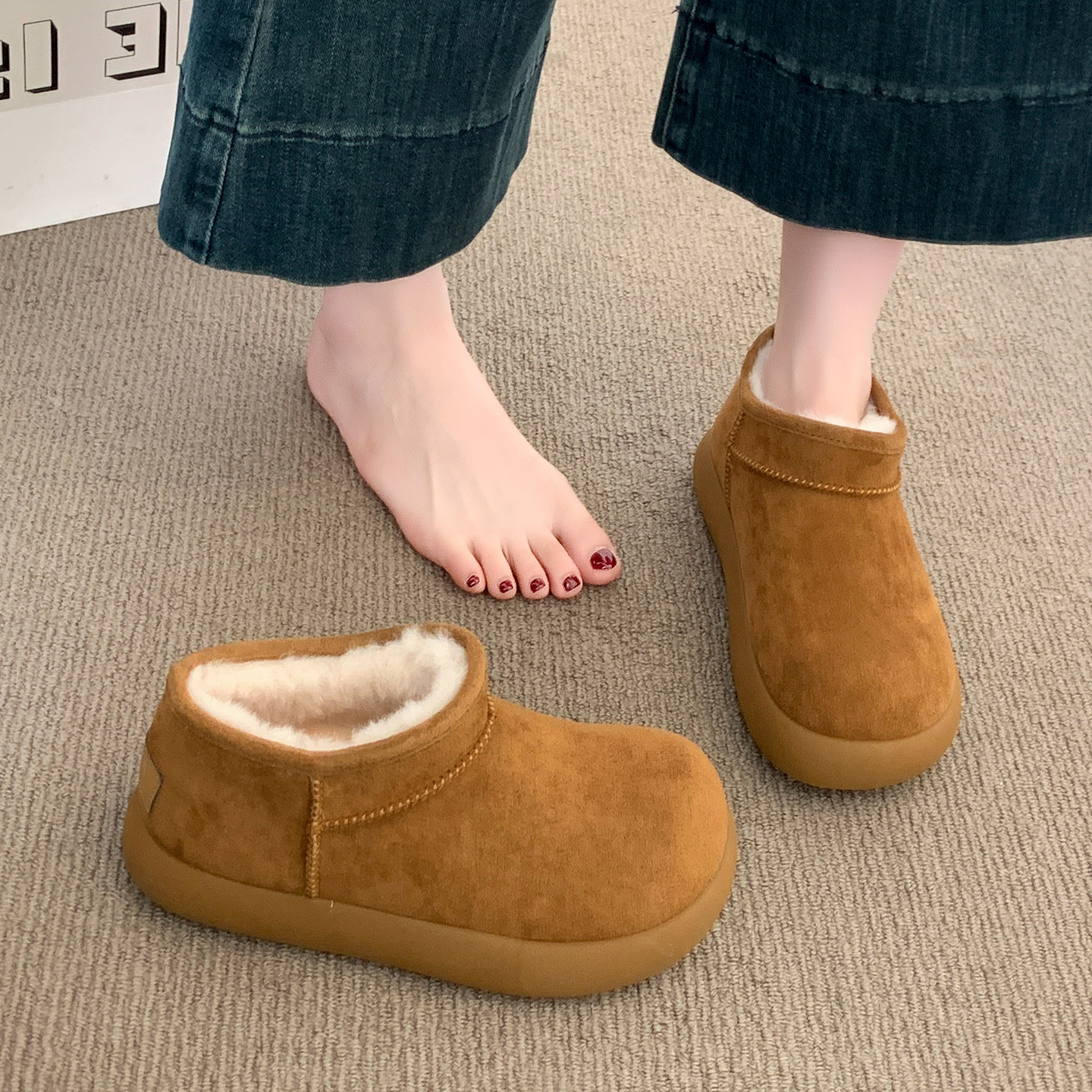 厚底小土豆雪地靴女款2025新款冬季爆款防滑加绒加厚保暖勃肯棉鞋主图