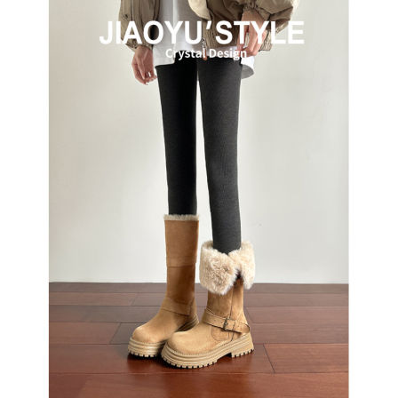 真皮~骄屿厚底雪地靴女2025冬季两穿短靴东北加绒长筒靴保暖棉鞋