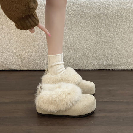 内增高毛毛浅口保暖雪地靴女2025冬季新款加绒保暖短筒厚底毛毛靴