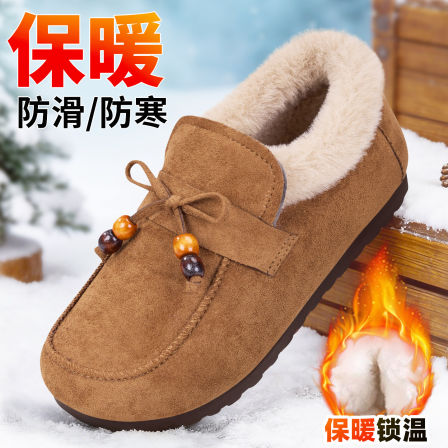 加绒老北京棉鞋女2025秋冬新款勃肯鞋保暖豆豆鞋加厚防滑毛毛鞋