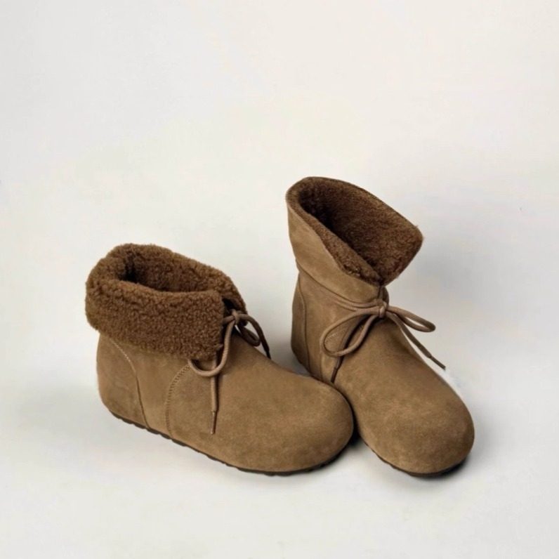 内增高勃肯雪地靴女翻边冬季新款加绒保暖毛绒短靴两穿一脚蹬棉鞋主图