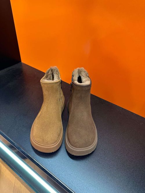 磨砂皮加绒保暖女靴2025冬季新款博肯鞋复古百搭增高软底短靴子主图