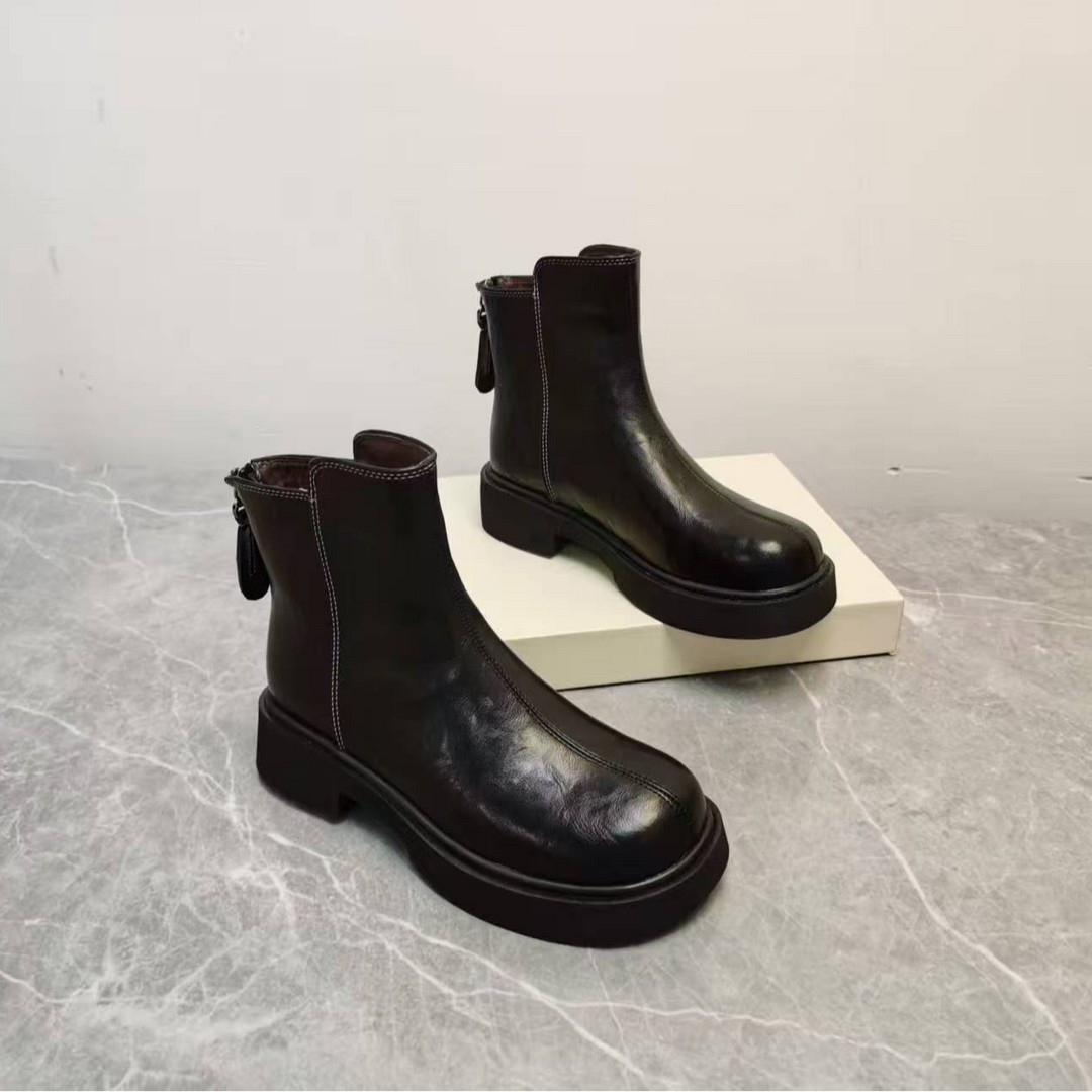 冬季新款时尚复古圆头加绒厚底切尔西马丁靴3396主图