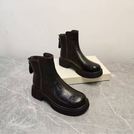 冬季新款时尚复古圆头加绒厚底切尔西马丁靴3396