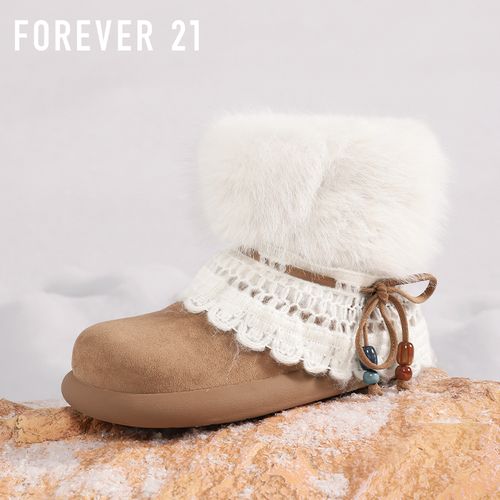 【森系少女风】F21冬季雪地靴2025新款毛绒蕾丝保暖女款毛毛雪地靴主图