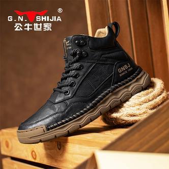 公牛世家马丁靴男秋季百搭高帮英伦风复古工装靴厚底男士机车皮靴
