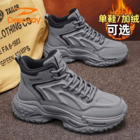 德尔惠高帮男鞋加绒保暖户外徒步钓鱼登山鞋运动硬汉工装马丁靴