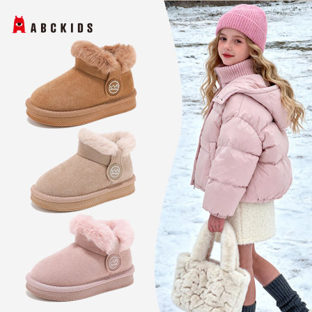 abckids儿童童鞋2025冬季新款加绒防寒毛毛鞋棉靴女童雪地靴短靴