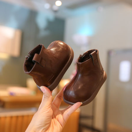 小步点宝宝皮靴冬季软底婴儿鞋子女宝学步鞋加绒棉鞋男童儿童靴子