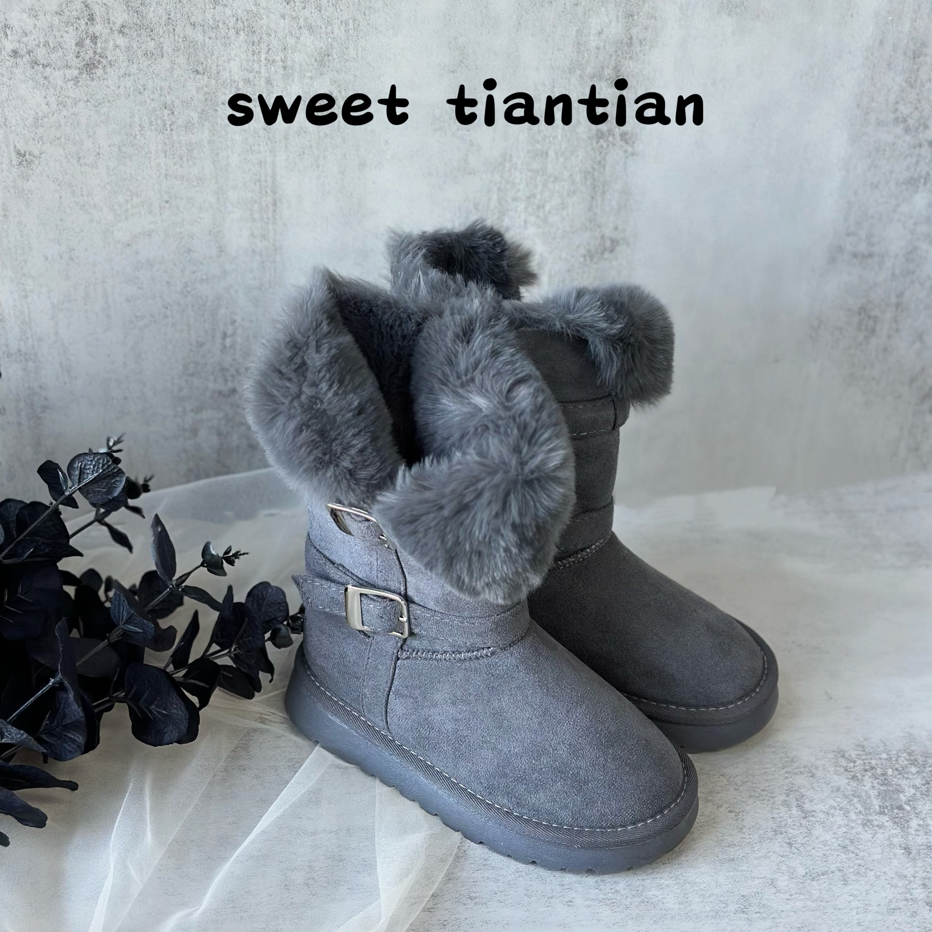 恬恬很甜 2025新款女童冬季复古加绒加厚雪地靴保暖中筒骑行靴主图
