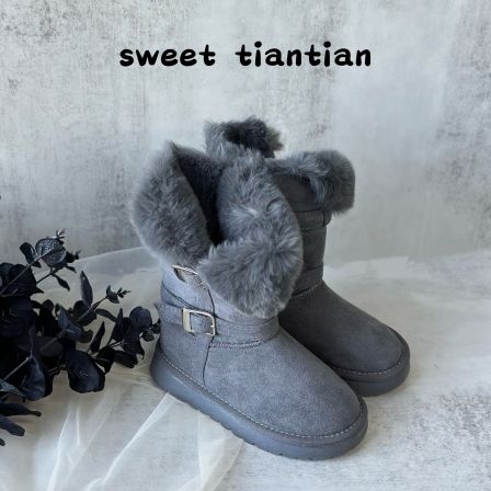 恬恬很甜 2025新款女童冬季复古加绒加厚雪地靴保暖中筒骑行靴