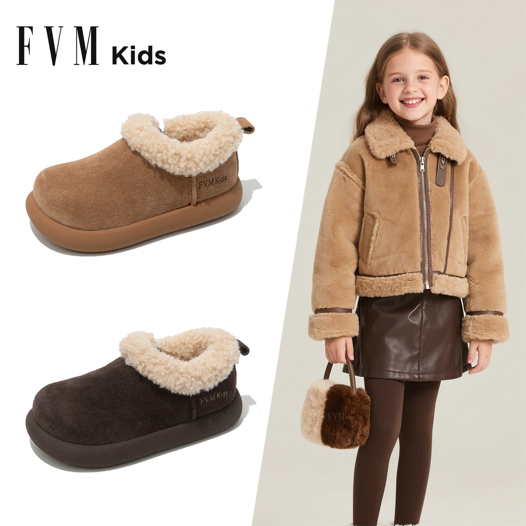 女童大棉鞋子儿童雪地靴2025新款冬季毛毛加绒二棉保暖勃肯冬鞋主图