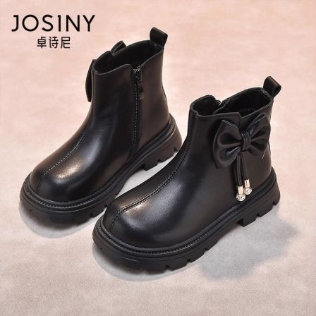 卓诗尼女童公主短靴秋冬儿童马丁靴洋气加绒皮靴女孩软底二棉靴子