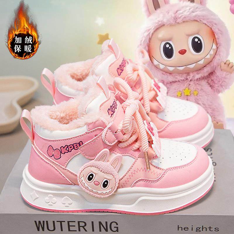 官网C&K女童棉鞋冬季2025款儿童大棉运动板鞋拉布布女孩皮面加绒主图