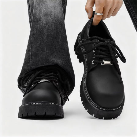 大头皮鞋男士冬季年轻人厚底增高德比鞋朋克潮流休闲鞋低帮马丁靴