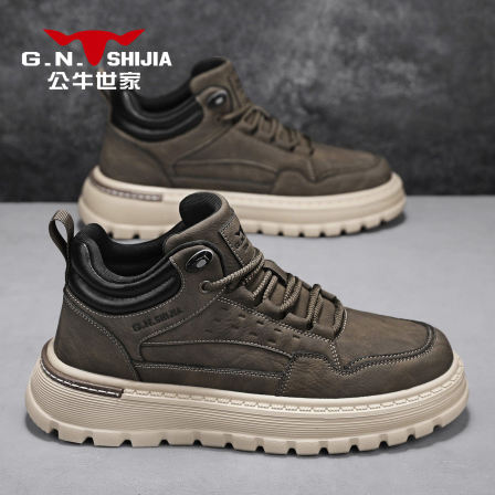 公牛世家男鞋冬季新款厚底运动工装板鞋子男士户外徒步登山马丁靴