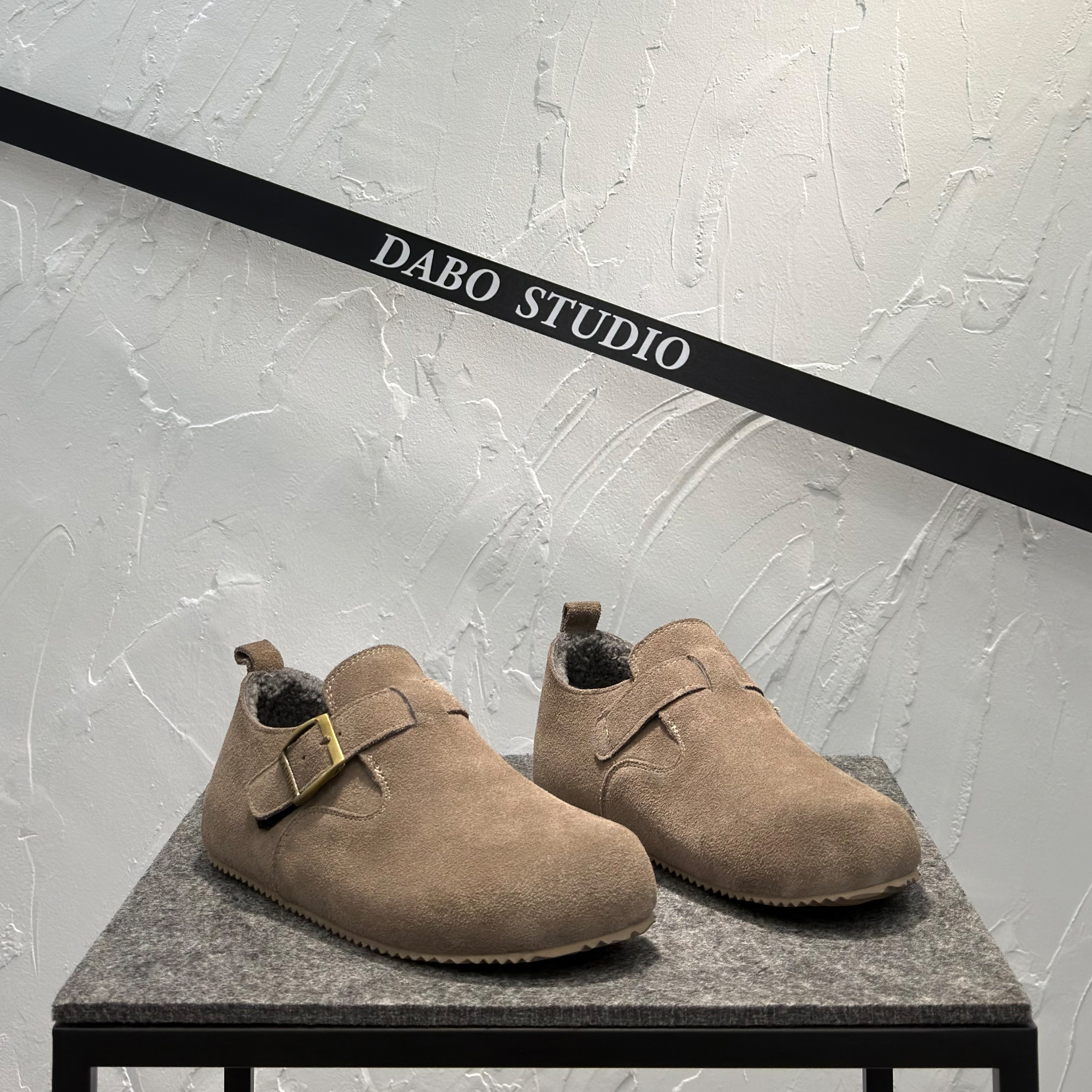 男士勃肯鞋2025新款冬季加绒保暖棉鞋一脚蹬低帮鞋真皮软底大头鞋主图