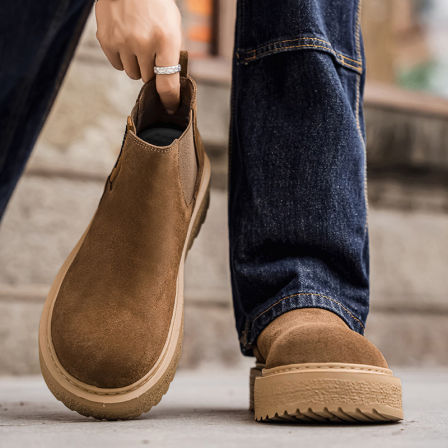 翻毛皮男鞋2025冬季新款高帮运动休闲厚底马丁靴男切尔西工装潮鞋