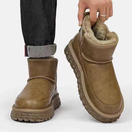 桑坡雪地靴男2025新款冬季皮毛一体防水防滑加绒加厚保暖东北棉鞋