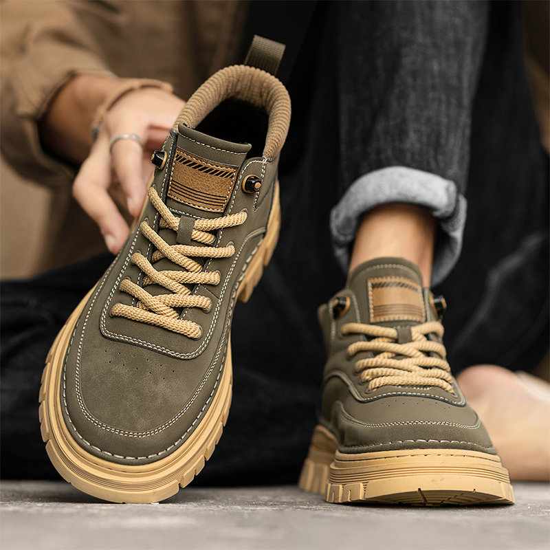 高帮男鞋冬季棉鞋运动休闲板鞋防滑厚底英伦风复古真皮工装马丁靴主图