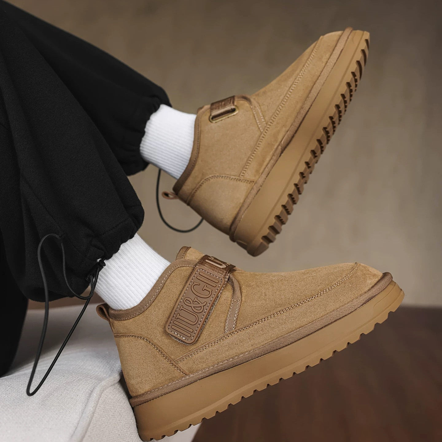 2025新款冬季加绒短筒雪地靴男士防滑厚底面包鞋加厚保暖东北棉鞋主图