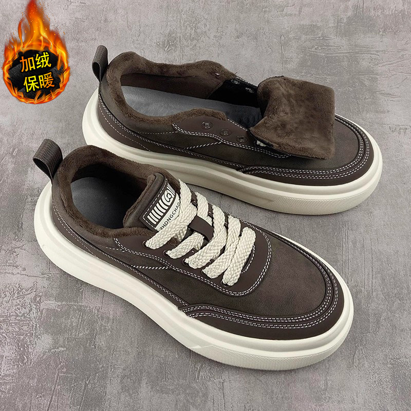 男士冬鞋加绒保暖棉鞋男款冬季雪地靴男2025新款休闲皮鞋厚底板鞋主图