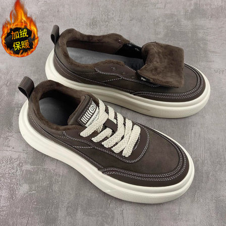 男士冬鞋加绒保暖棉鞋男款冬季雪地靴男2025新款休闲皮鞋厚底板鞋