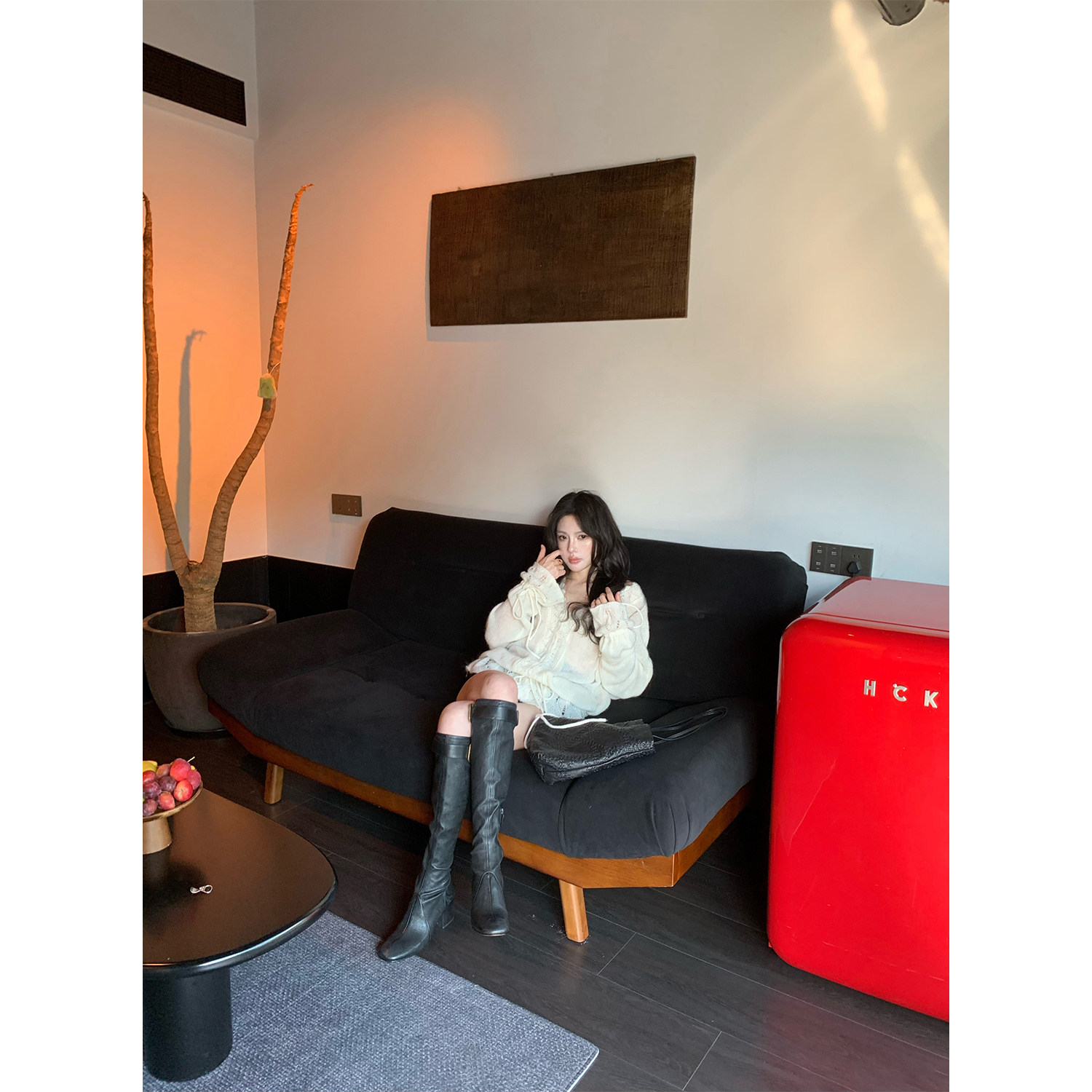 ASM ANNA/意大利进口弹力羊皮鞋子水染植鞣&牛皮底方头粗跟长靴女主图