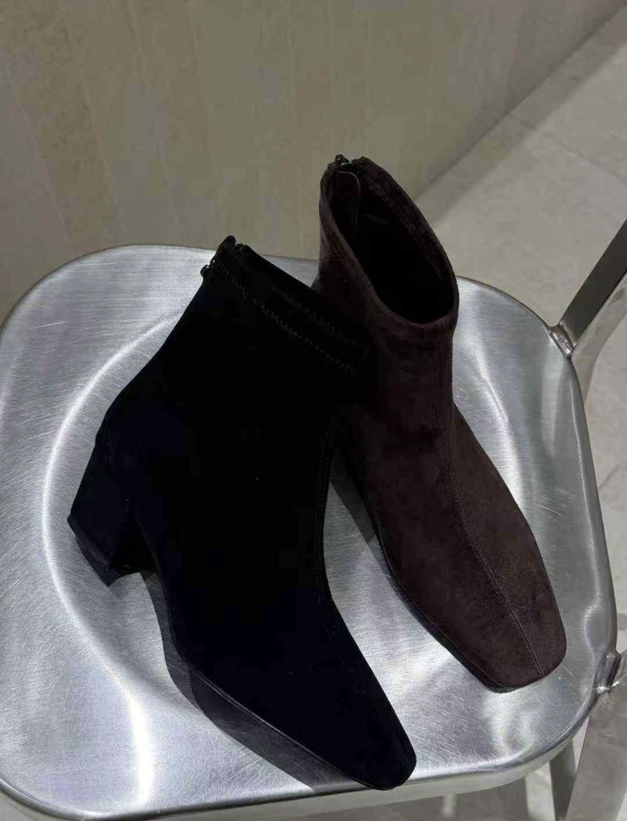 MFX 羊皮法式方头绒面短靴女秋冬瘦瘦靴 GT-103主图