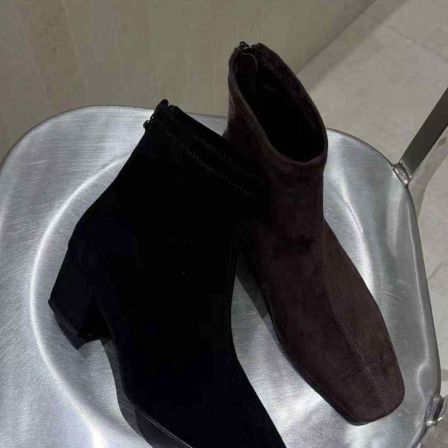 MFX 羊皮法式方头绒面短靴女秋冬瘦瘦靴 GT-103