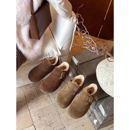 超暖和纯羊毛2025新款头层牛皮厚底勃肯鞋女增高百搭羊毛棉鞋