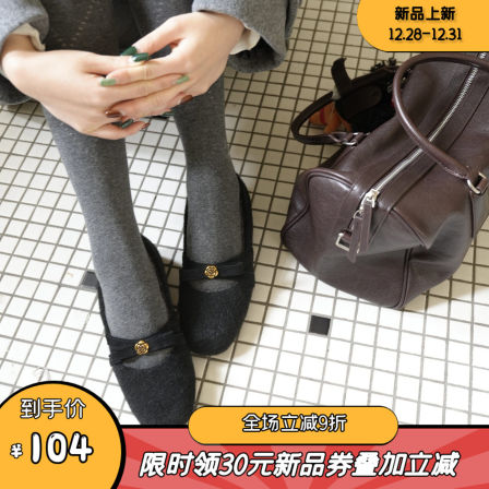 暮四 秋冬方头复古山茶花加绒保暖通勤内增高蝴蝶结玛丽珍单鞋女