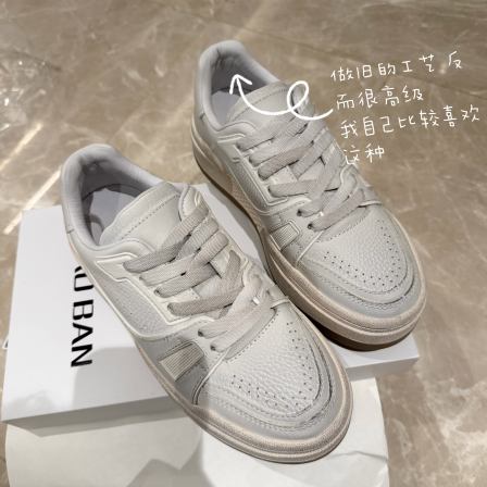 暴走无压力~复古做旧小白鞋厚底增高头层牛皮休闲运动百搭女鞋