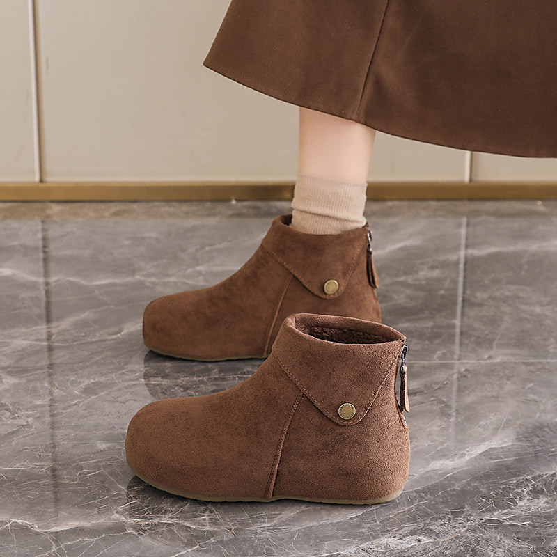 高筒勃肯鞋女2025冬季加绒保暖皮面软底复古内增高棉鞋雪地短靴子主图