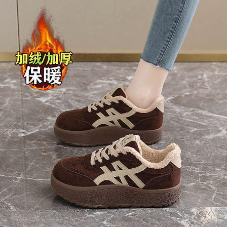 美拉德厚底运动德训棉鞋女款2025新款冬季加绒板鞋爆款雪地靴34码