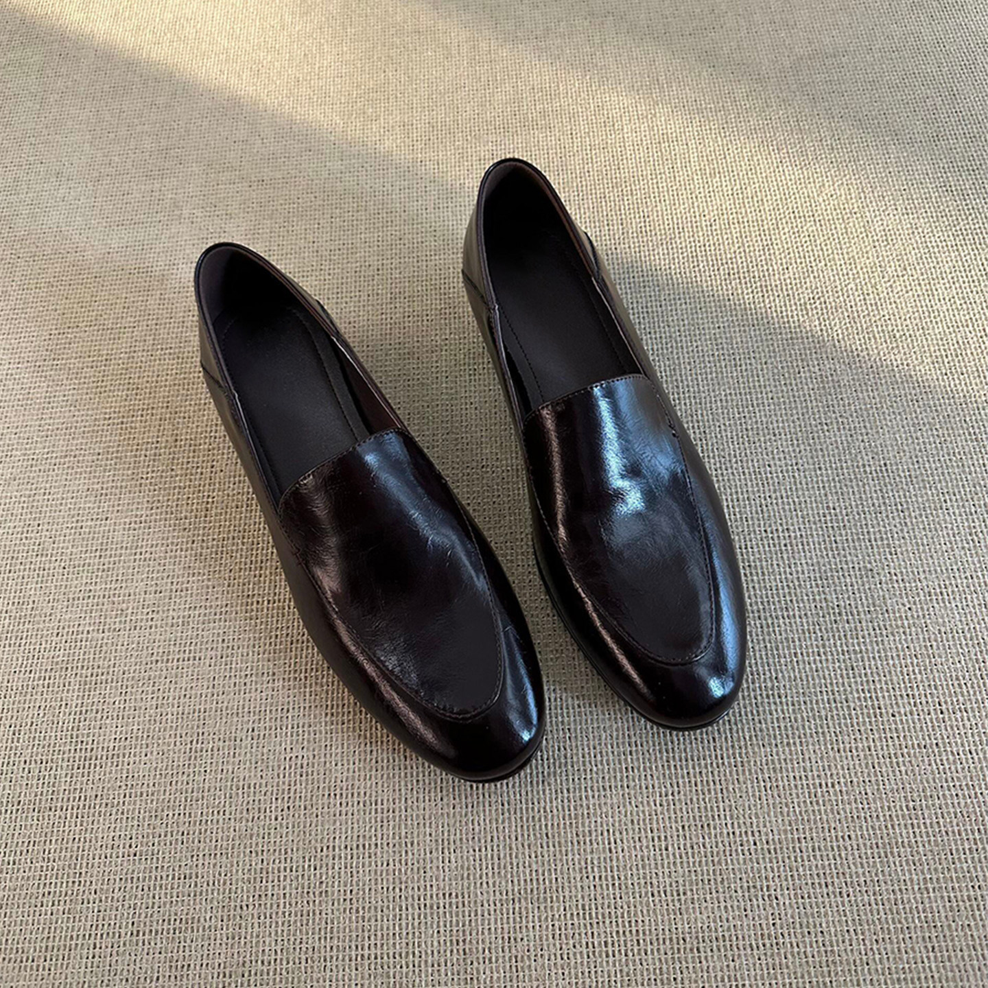 牛皮版~圆头复古简约一脚蹬粗跟小皮鞋通勤单鞋女深口英伦乐福鞋主图