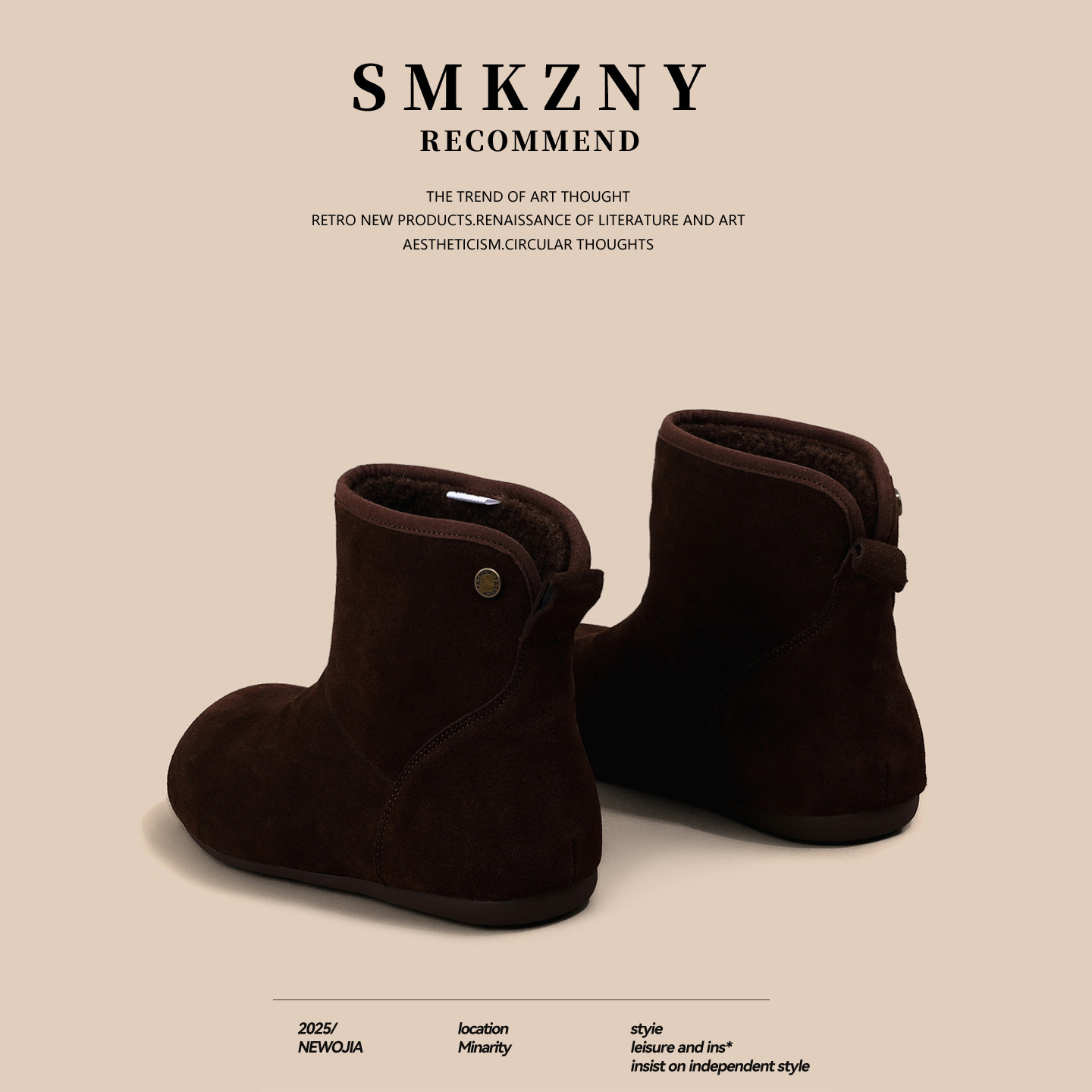 SMKZNY雪地靴女士2025新款冬季时尚百搭加厚加绒保暖毛毛短靴棉鞋主图