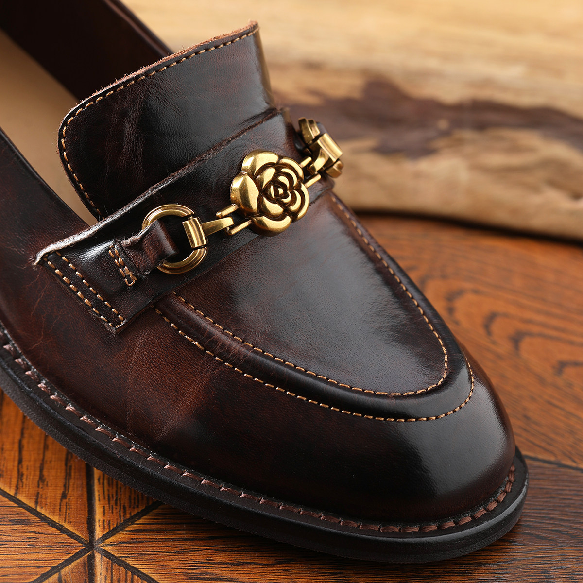 ED08051 茉莉雅集 英伦学院风水洗马皮山茶花复古小皮鞋乐福鞋主图