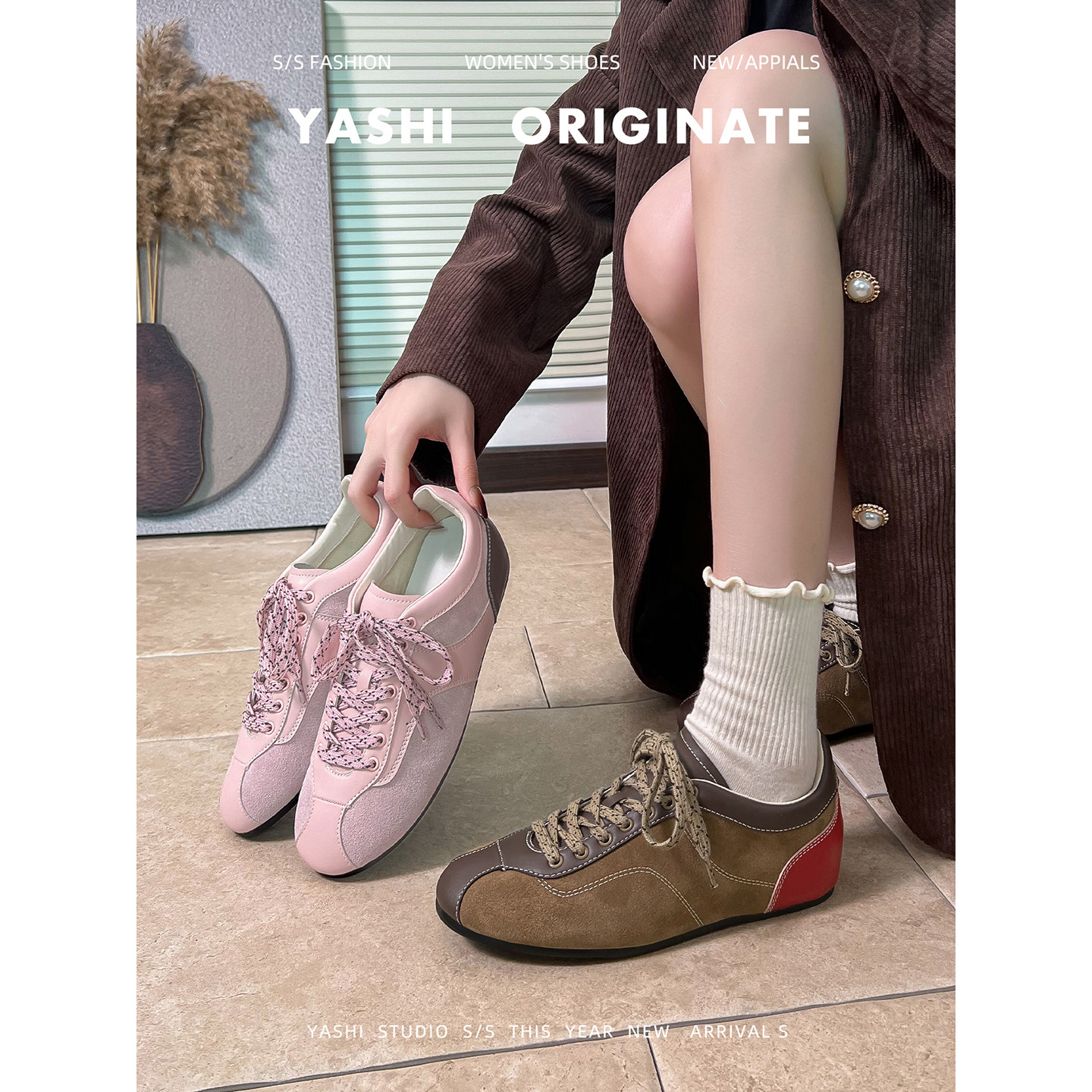 真皮~复古厚底增高德训女2025秋冬新款老钱风系带休闲运动阿甘鞋主图