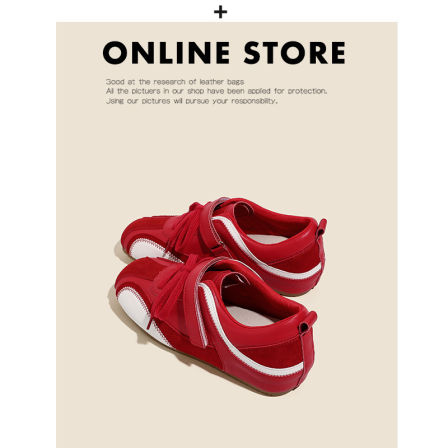 真皮~5CM内增高红色德训鞋女2025新款冬魔术贴休闲板鞋复古阿甘鞋