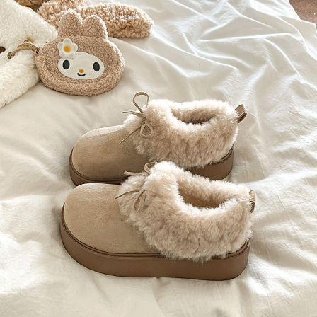 外穿蝴蝶结毛绒厚底加绒保暖勃肯鞋女2025冬季新款懒人毛毛棉鞋子