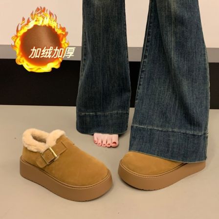 厚底雪地靴女款2025新款冬季外穿加绒豆豆勃肯鞋毛毛保暖棉鞋34码