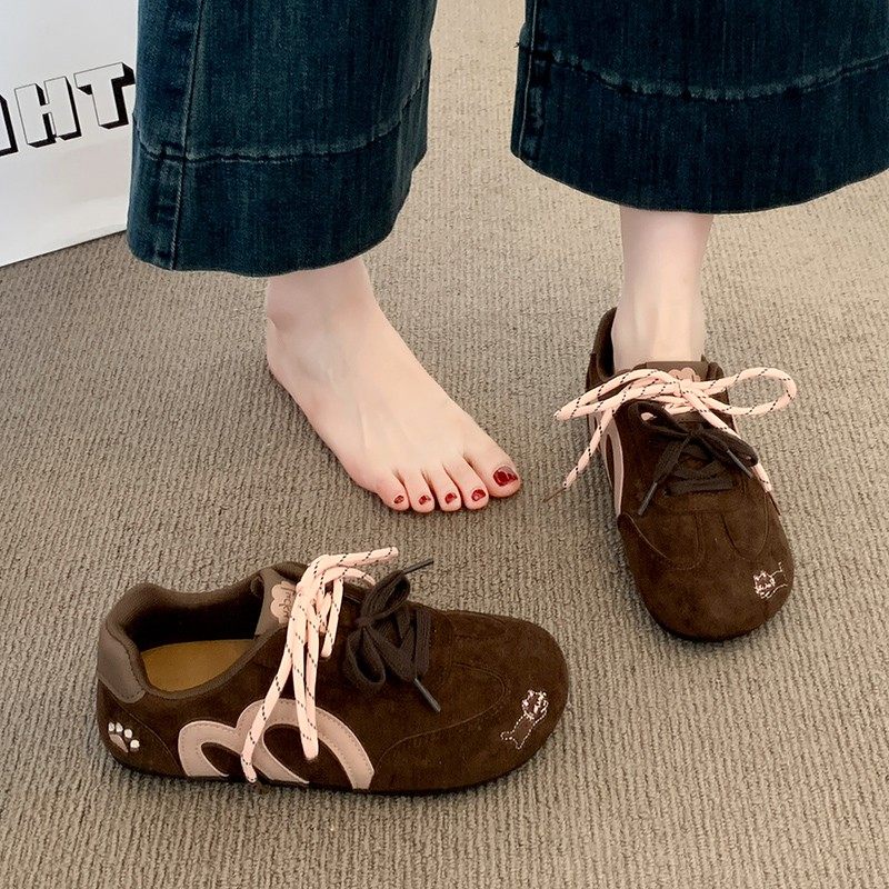 英国真皮平底加绒德训鞋子女2025新款爆款秋冬休闲运动板鞋阿甘鞋主图