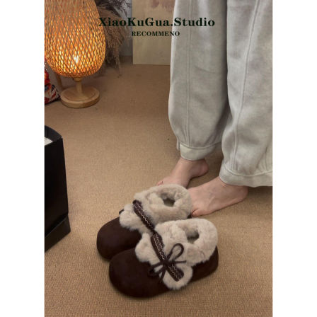 复古棕色加绒雪地靴女2025新款冬季外穿毛毛勃肯鞋保暖雪地棉鞋子