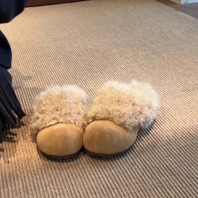 毛毛鞋包头拖鞋女款外穿2025冬季新款一脚蹬加绒保暖勃肯鞋棉鞋子主图