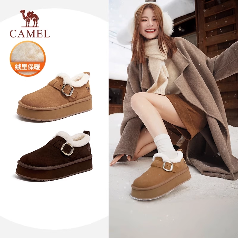 直播 骆驼女鞋2025冬款全包厚底增高松包勃肯棉鞋雪地靴绒里单鞋主图