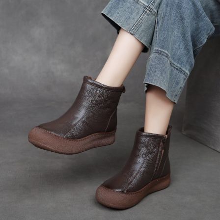 头层牛皮复古厚底马丁靴女软底圆头丑萌单靴秋季新款百搭531-8