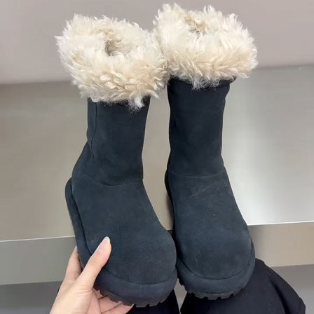 牛皮！2025年超火雪地靴女宝蓝色可翻折加绒保暖防滑厚底中筒棉靴