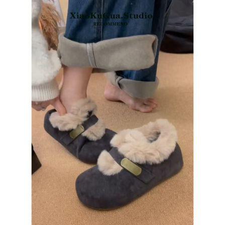 复古内增高勃肯鞋女2025新款冬季加绒保暖雪地棉鞋一脚蹬毛毛鞋子